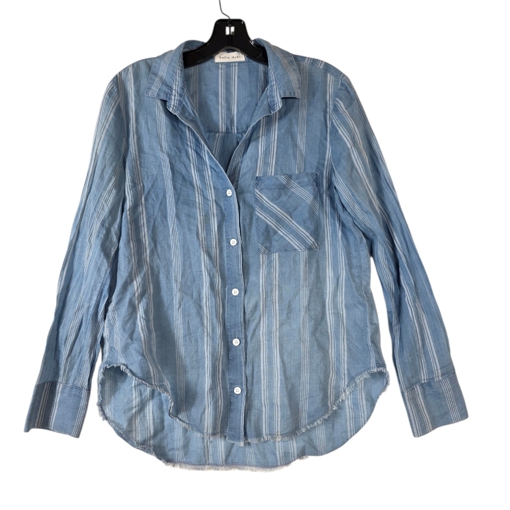 Bella Dahl stripes raw edge button down long sleeves shirt